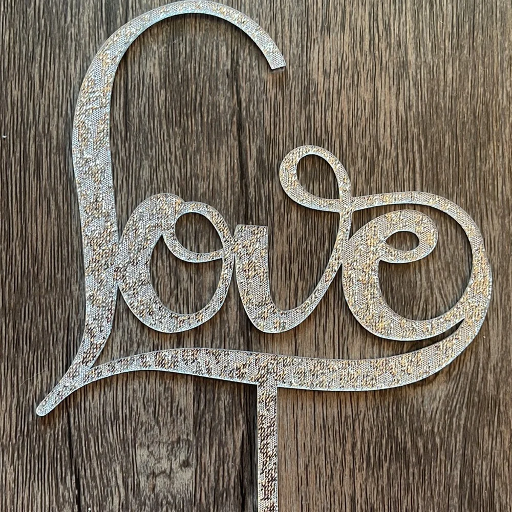 Love Cake Topper Wedding Bridal Shower Rehearsal Dinner Dessert Decor Silver